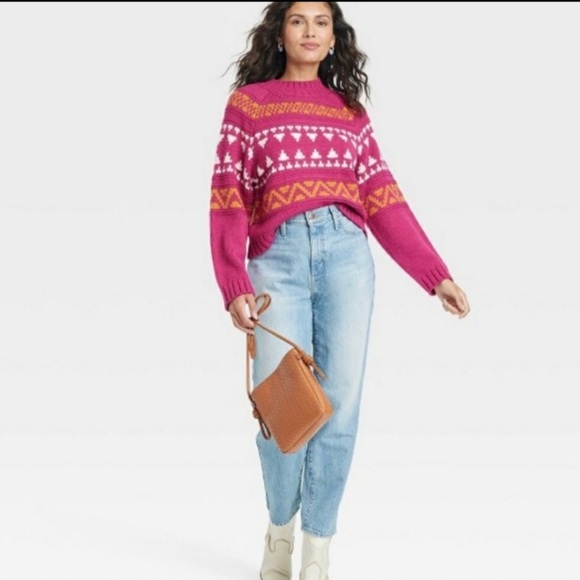 Universal Thread hot pink cropped fair isle sweater L - Picture 1 of 10